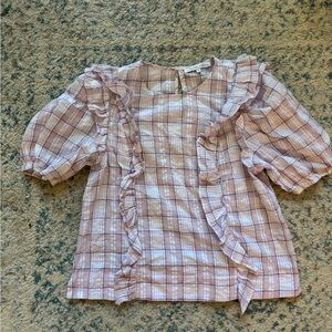 English Factory Plaid Puff Sleeve Blouse